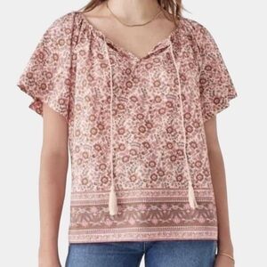 NEW Faherty Florence Top Blouse Womens Medium Pink Multi Floral Cotton NWOT